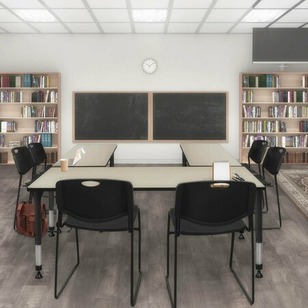 REGENCY Regency Kee 48 x 24 in. Adjustable Classroom Table- Maple & 2 Zeng Stack Chairs- Black MT4824PLAPBK44BK